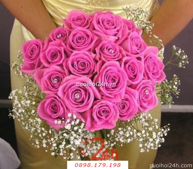 Dịch vụ cưới hỏi 24h trọn vẹn ngày vui chuyên trang trí nhà đám cưới hỏi và nhà hàng tiệc cưới | Hoa hồng nhạt với hoa baby